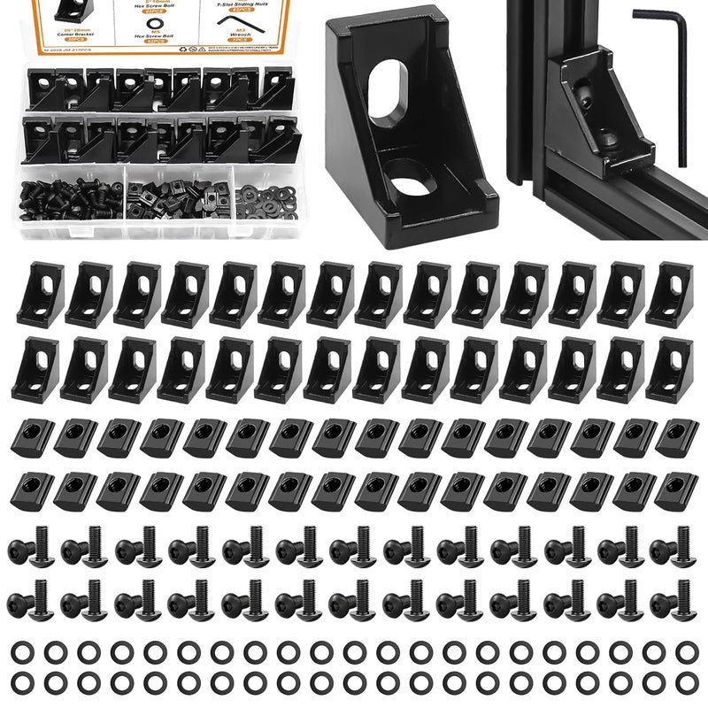 mankk 2020 Series T Slot Rail Aluminum Extrusion Profile Connectors,2028 Corner Bracket with T-Slot Sliding Nuts and M5 Hex Screw Bolt for Aluminum Rail Accessories (30 Set - Image 1